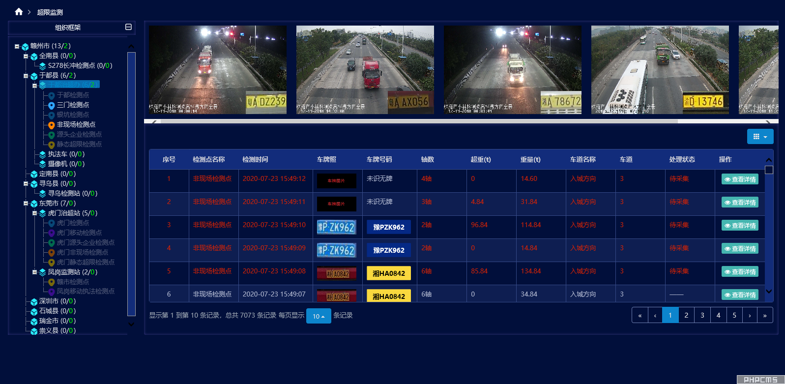 超限检测执法监察管理页面